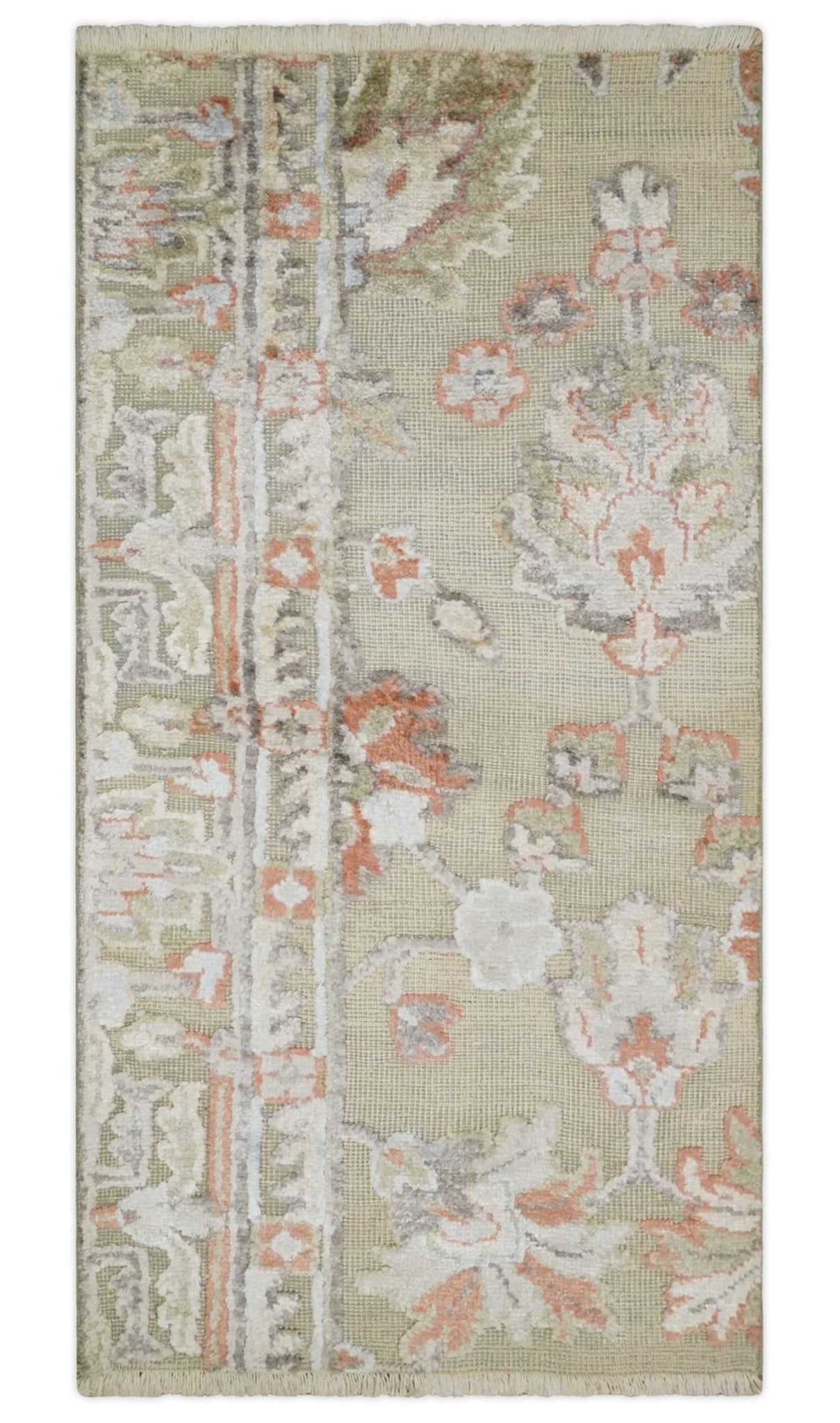 2x4 Hand Knotted Beige and Peach Traditional Persian Oushak Wool Rug