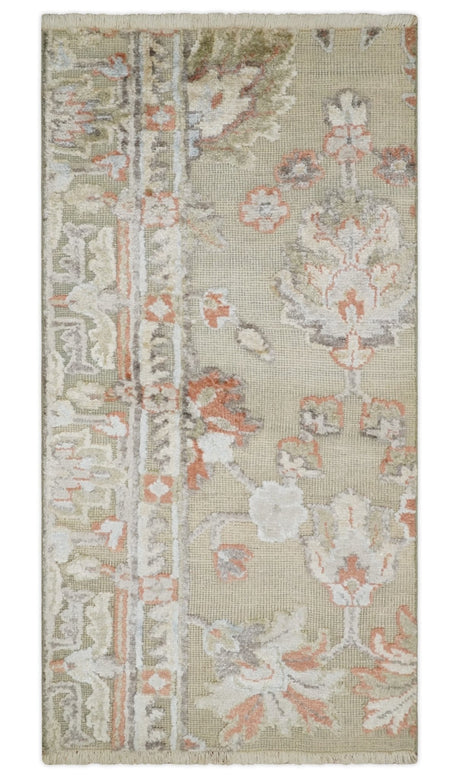 2x4 Hand Knotted Beige and Peach Traditional Persian Oushak Wool Rug