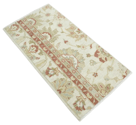 2x4 Hand Knotted Beige and Rust Traditional Oushak Wool Rug