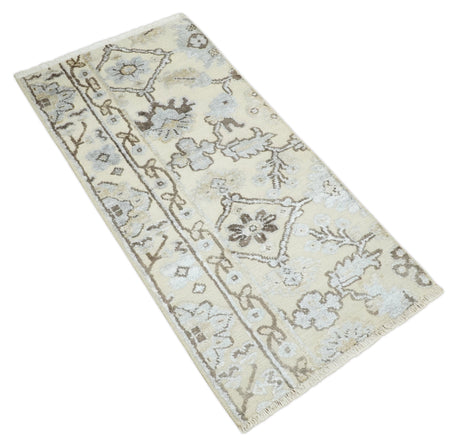 2x4 Hand Knotted Beige And silver Traditional Persian Oushak Wool Rug