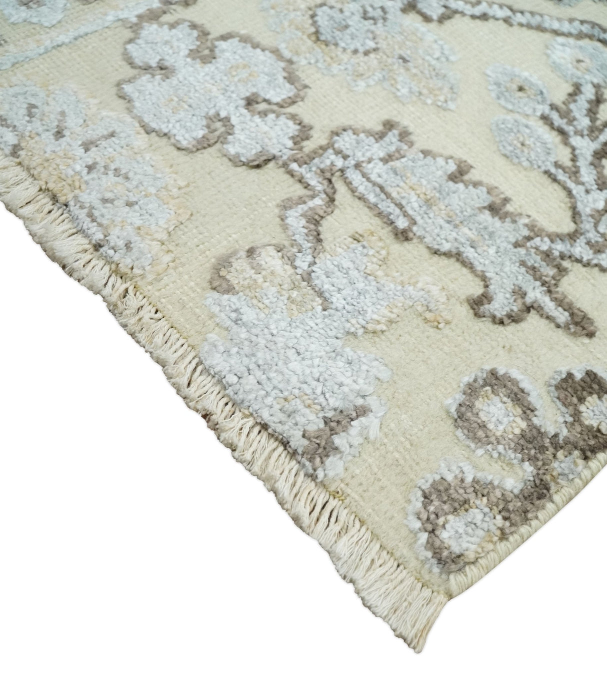 2x4 Hand Knotted Beige And silver Traditional Persian Oushak Wool Rug