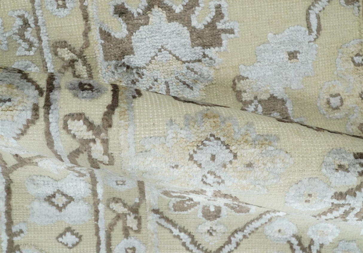 2x4 Hand Knotted Beige And silver Traditional Persian Oushak Wool Rug
