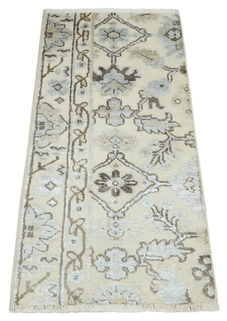 2x4 Hand Knotted Beige And silver Traditional Persian Oushak Wool Rug