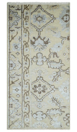 2x4 Hand Knotted Beige And silver Traditional Persian Oushak Wool Rug