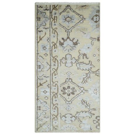 2x4 Hand Knotted Beige, silver and Brown Traditional Persian Oushak Wool Rug | N5524-Area Rug-Parc Decor