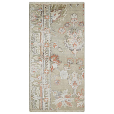 2x4 Hand Knotted Beige, silver and Peach Traditional Persian Oushak Wool Rug | N5624-Area Rug-Parc Decor