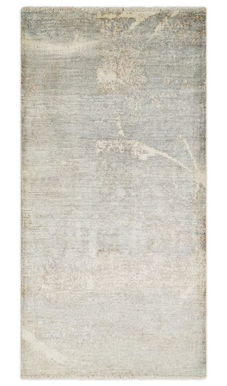 2x4 Hand Knotted Ivory and Beige Modern rug made with Art Silk| N8624-Area Rug-Parc Decor