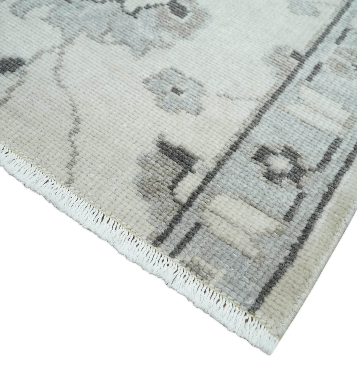 2x4 Hand Knotted Ivory and Silver Traditional Persian Oushak Wool Rug