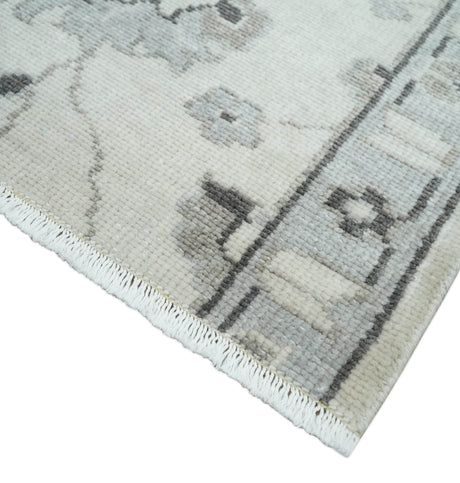 2x4 Hand Knotted Ivory and Silver Traditional Persian Oushak Wool Rug