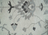 2x4 Hand Knotted Ivory and Silver Traditional Persian Oushak Wool Rug