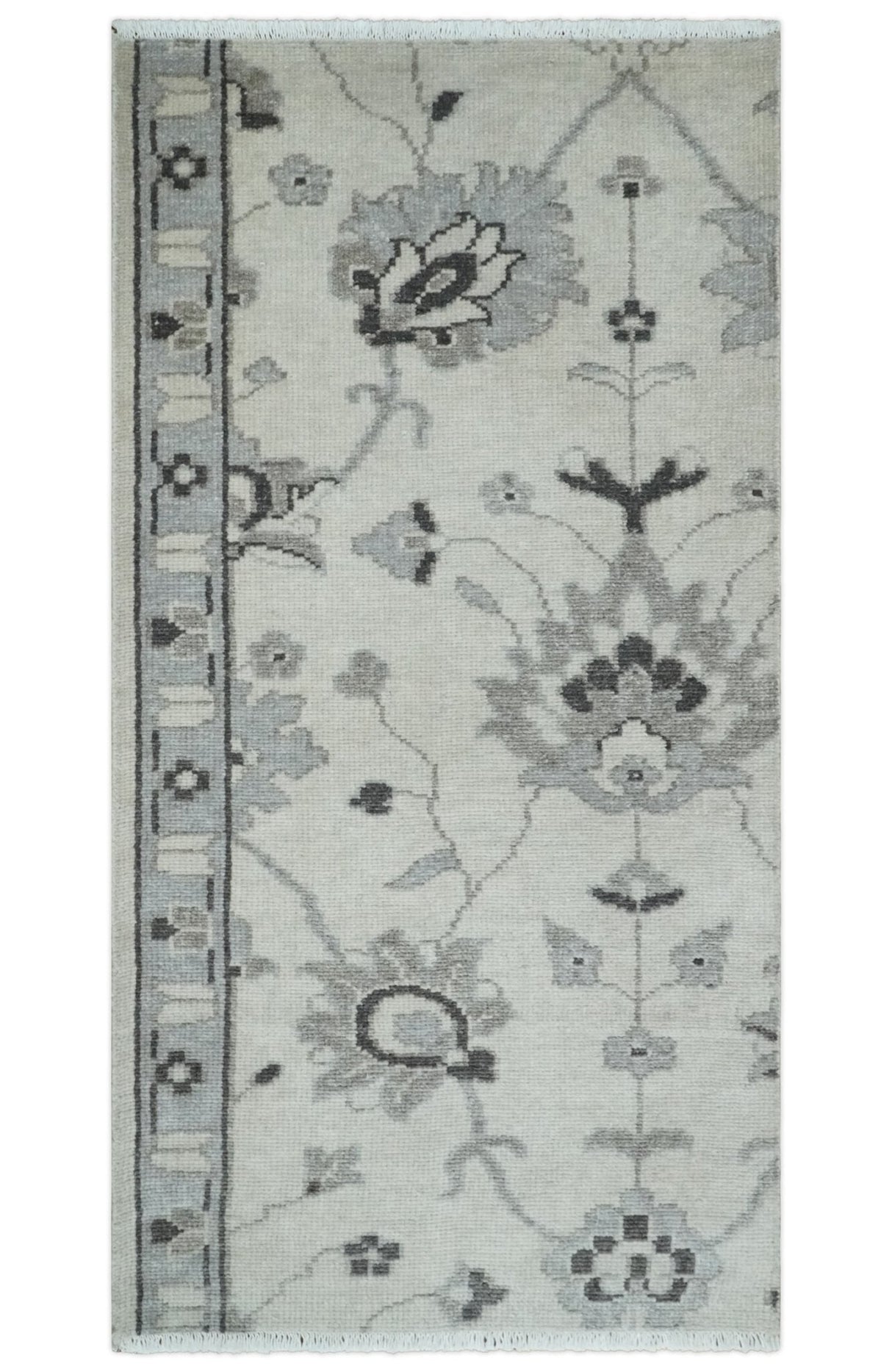 2x4 Hand Knotted Ivory and Silver Traditional Persian Oushak Wool Rug