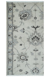 2x4 Hand Knotted Ivory and Silver Traditional Persian Oushak Wool Rug