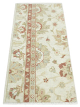2x4 Hand Knotted Beige and Rust Traditional Oushak Wool Rug