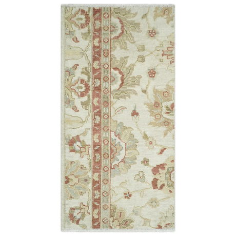 2x4 Hand Knotted Ivory, Olive and Rust Traditional Persian Oushak Wool | N8024-Area Rug-Parc Decor