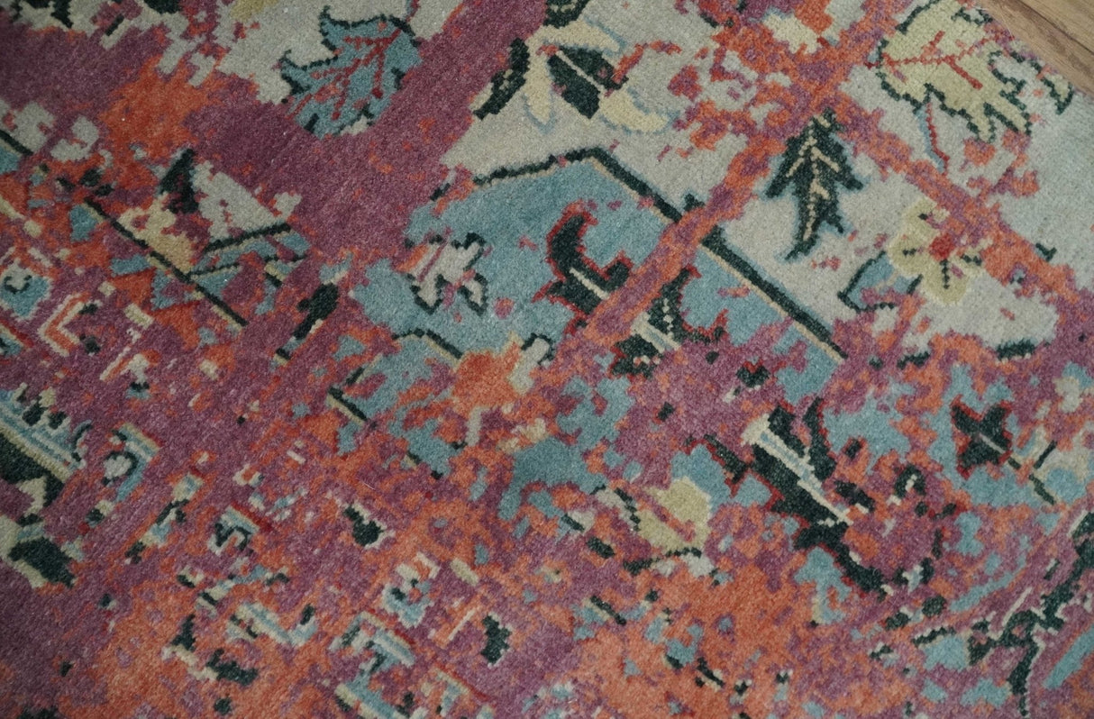2x4 Hand Knotted Modern Abstract Rust And Purple Wool Rug