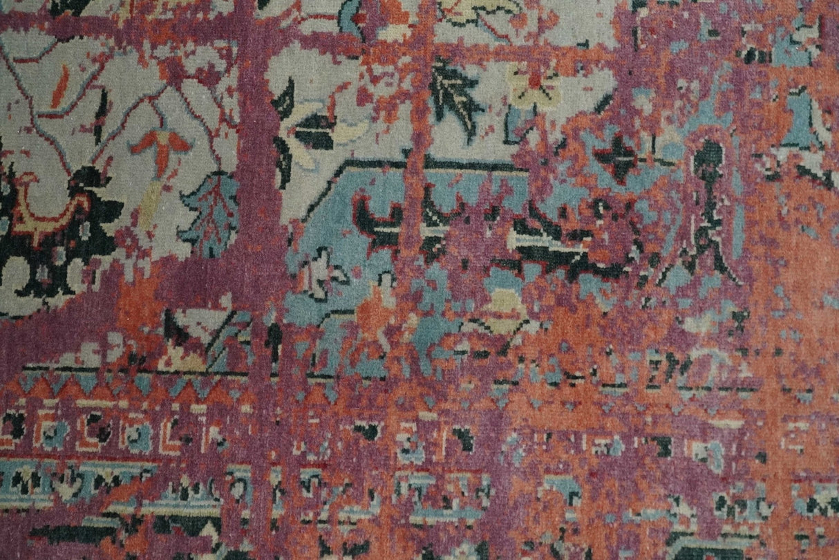 2x4 Hand Knotted Modern Abstract Rust And Purple Wool Rug