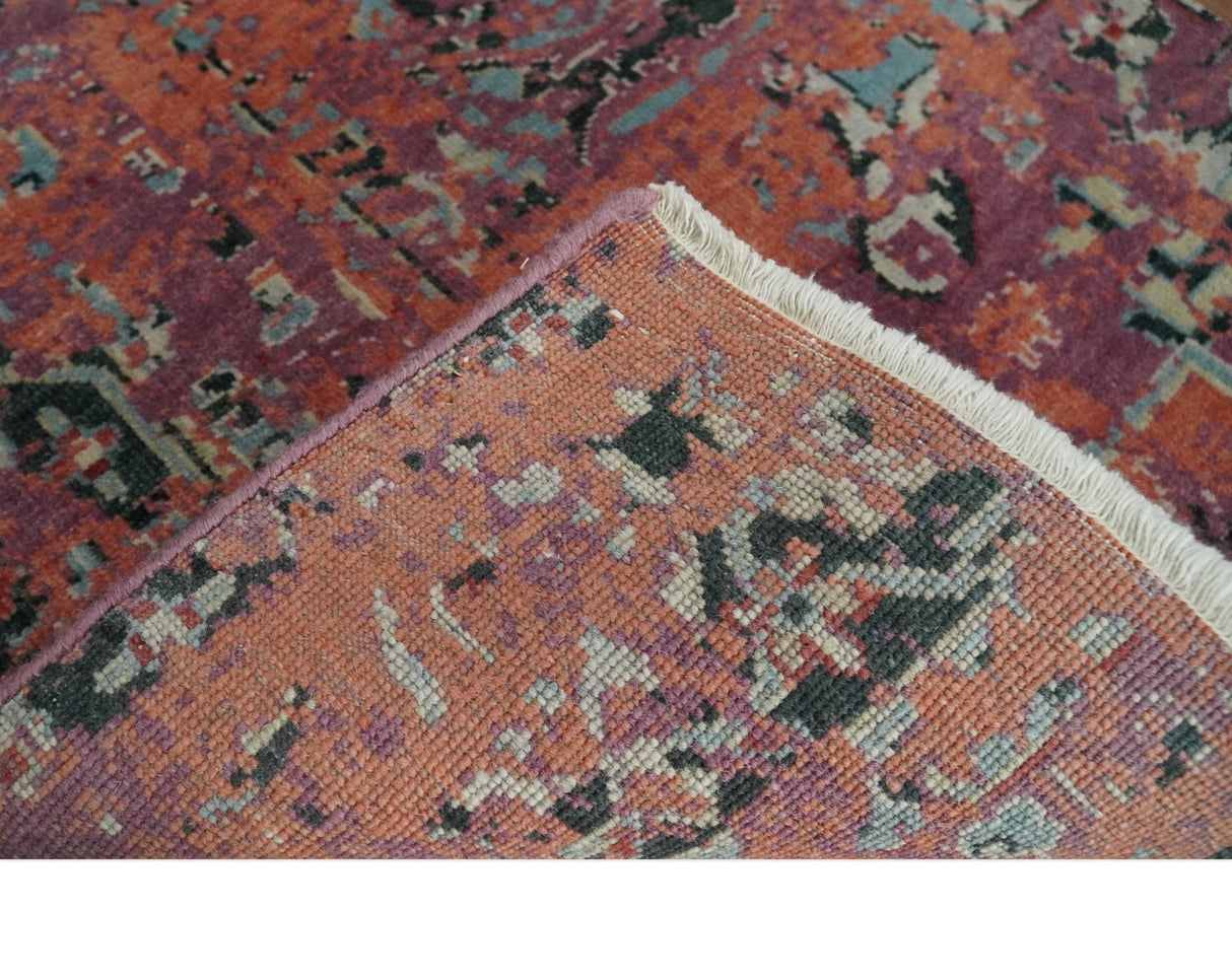 2x4 Hand Knotted Modern Abstract Rust And Purple Wool Rug
