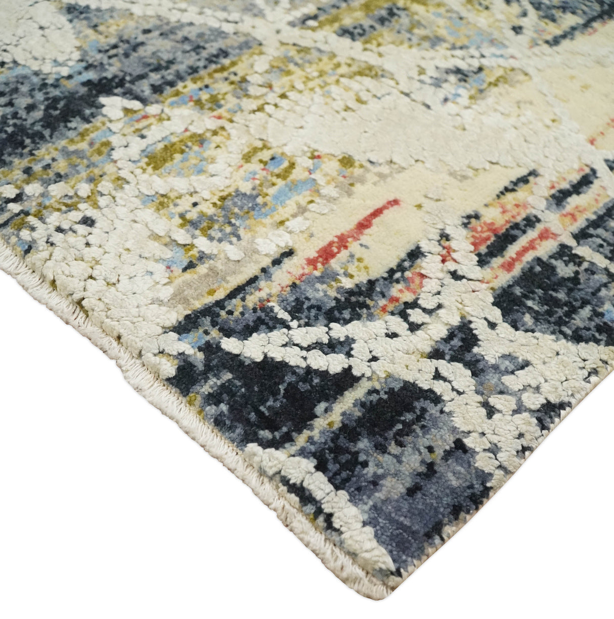 2x4 Hand Knotted Olive, Silver, Charcoal and Ivory with Wool and Art Silk | N7024-Area Rug-Parc Decor