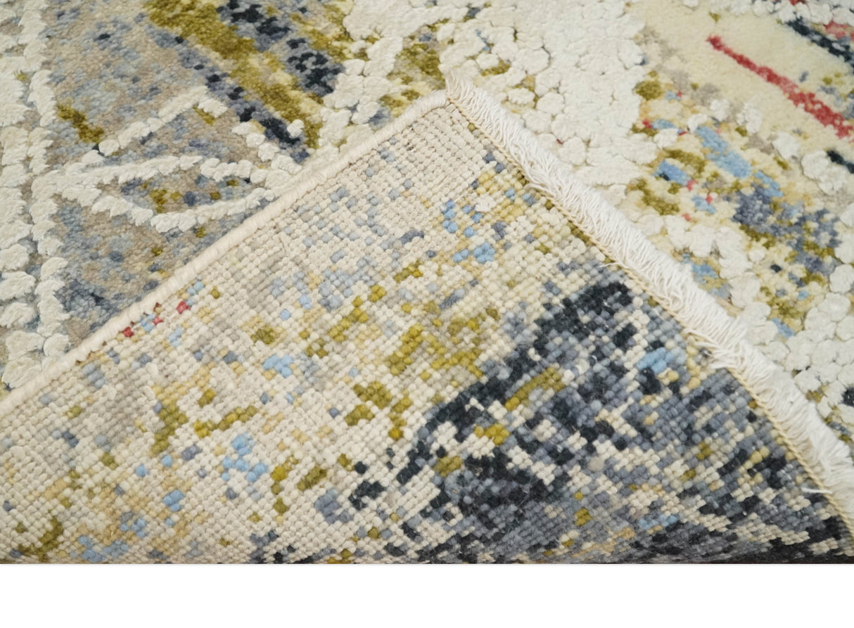 2x4 Hand Knotted Olive, Silver, Charcoal and Ivory with Wool and Art Silk | N7024-Area Rug-Parc Decor