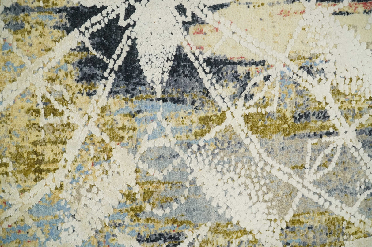 2x4 Hand Knotted Olive, Silver, Charcoal and Ivory with Wool and Art Silk | N7024-Area Rug-Parc Decor