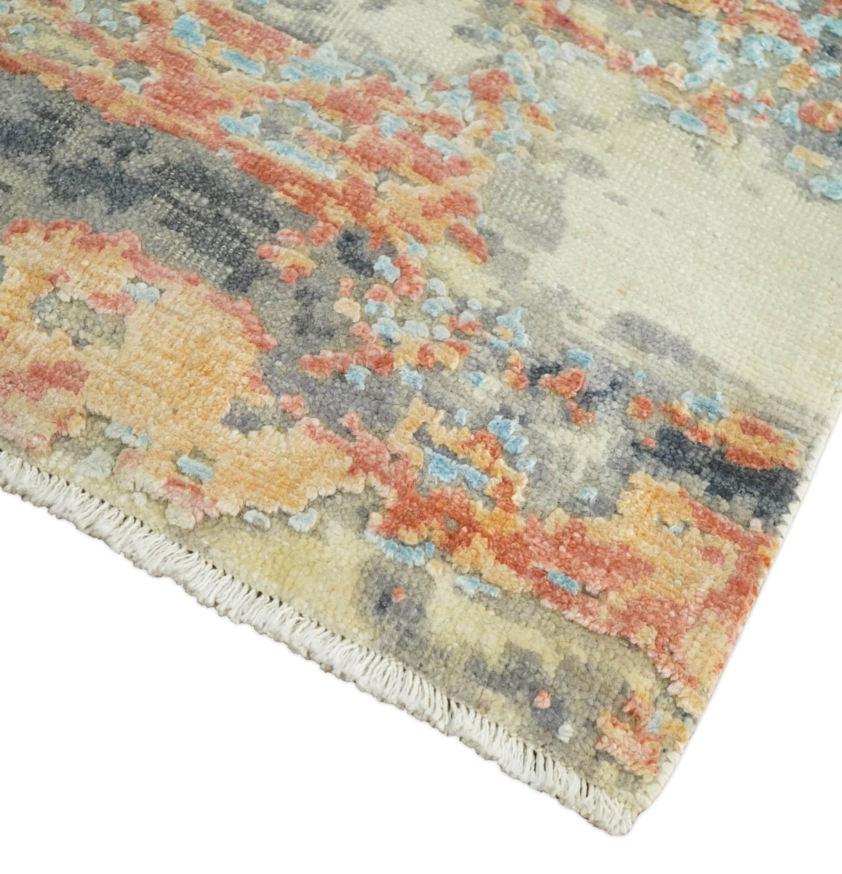 2x4 Modern Abstract Beige And Gray Hand Knotted Art Silk Rug