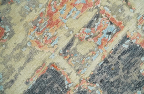2x4 Modern Abstract Beige And Gray Hand Knotted Art Silk Rug