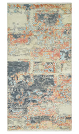 2x4 Modern Abstract Beige And Gray Hand Knotted Art Silk Rug