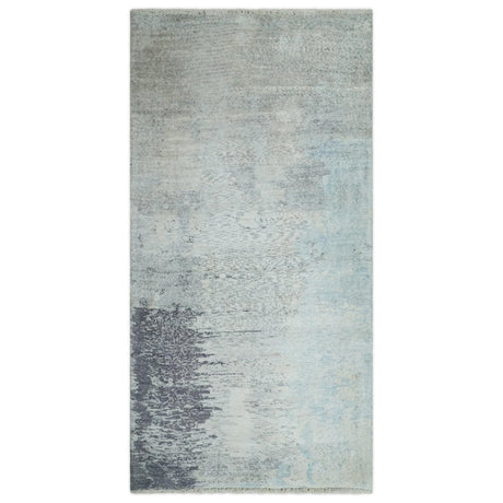2x4 Modern Abstract Beige, Blue and Charcoal Bamboo Silk Rug| N6724-Area Rug-Parc Decor