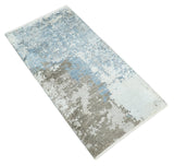 2x4 Modern Abstract Blue and Brown Hand Knotted Art Silk Rug