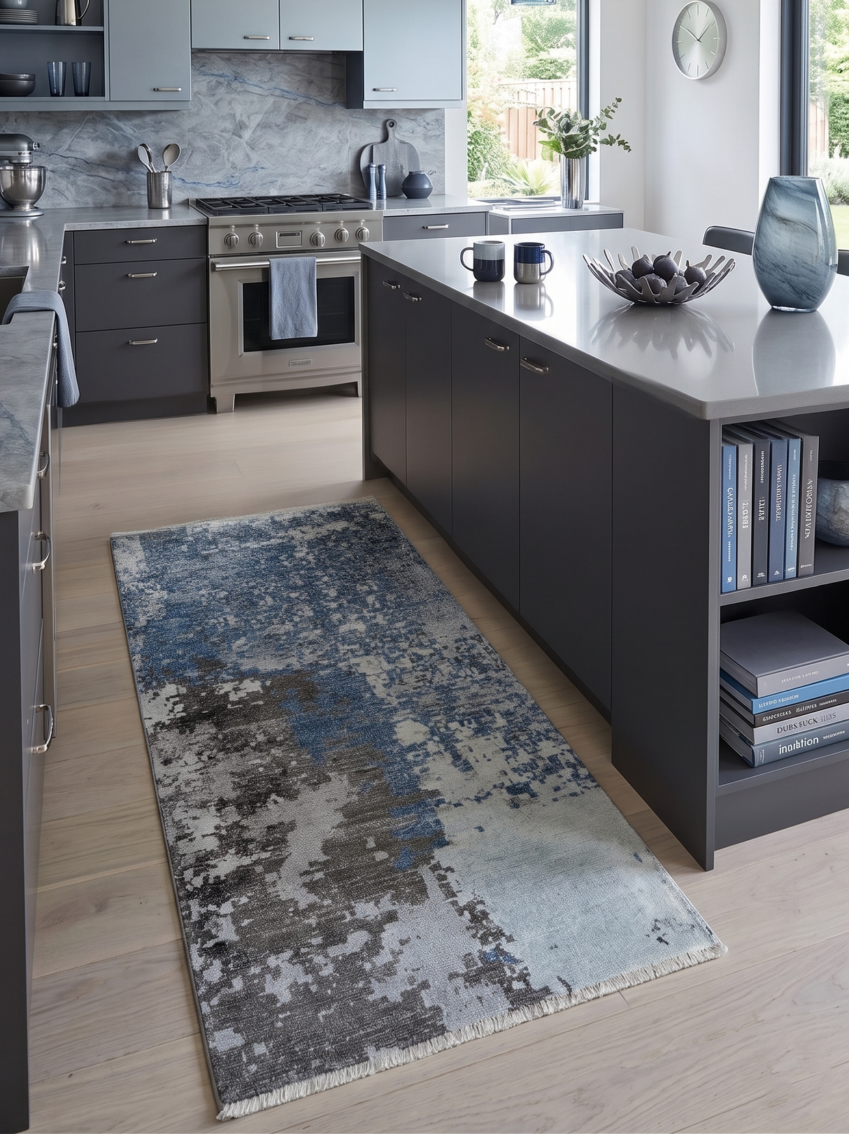 2x4 Modern Abstract Blue and Brown Hand Knotted Art Silk Rug