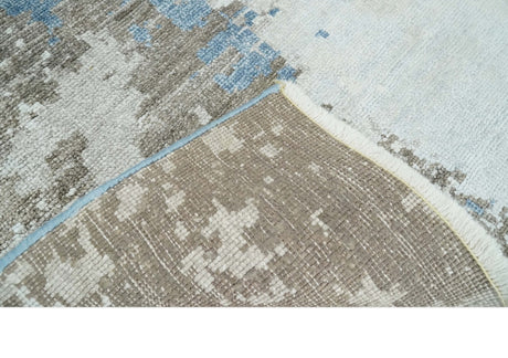 2x4 Modern Abstract Blue and Brown Hand Knotted Art Silk Rug