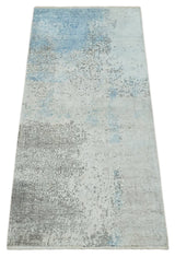 2x4 Modern Abstract Blue and Ivory Hand Loom Art Silk Rug