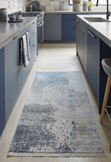 2x4 Modern Abstract Blue and Ivory Hand Loom Art Silk Rug