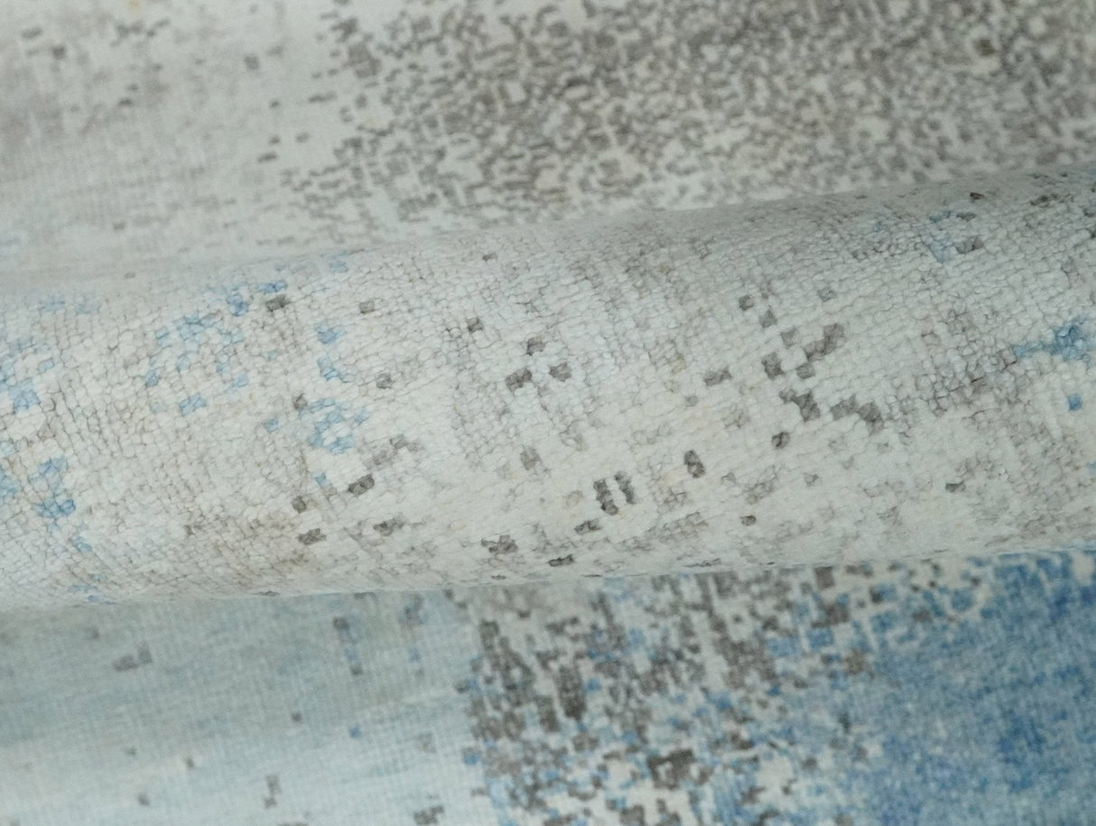 2x4 Modern Abstract Blue and Ivory Hand Loom Art Silk Rug