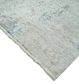 2x4 Modern Abstract Blue and Ivory Hand Loom Art Silk Rug