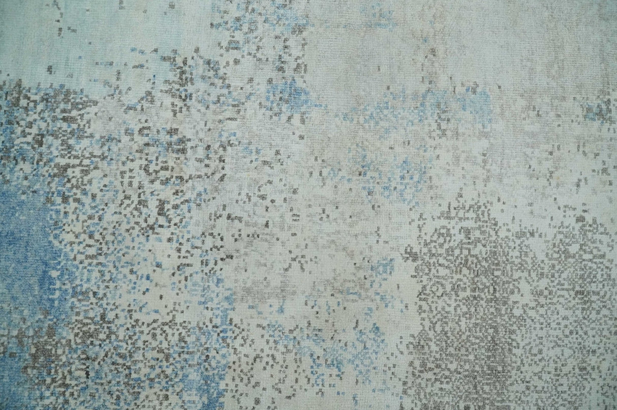 2x4 Modern Abstract Blue and Ivory Hand Loom Art Silk Rug