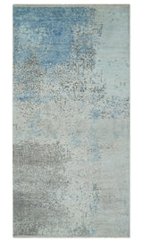 2x4 Modern Abstract Blue and Ivory Hand Loom Art Silk Rug