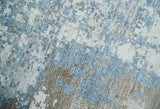 2x4 Modern Abstract Blue, Silver and Charcoal Hand Knotted Art Silk Rug| N8324-Area Rug-Parc Decor