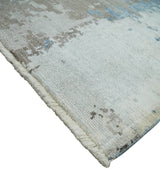 2x4 Modern Abstract Blue, Silver and Charcoal Hand Knotted Art Silk Rug| N8324-Area Rug-Parc Decor
