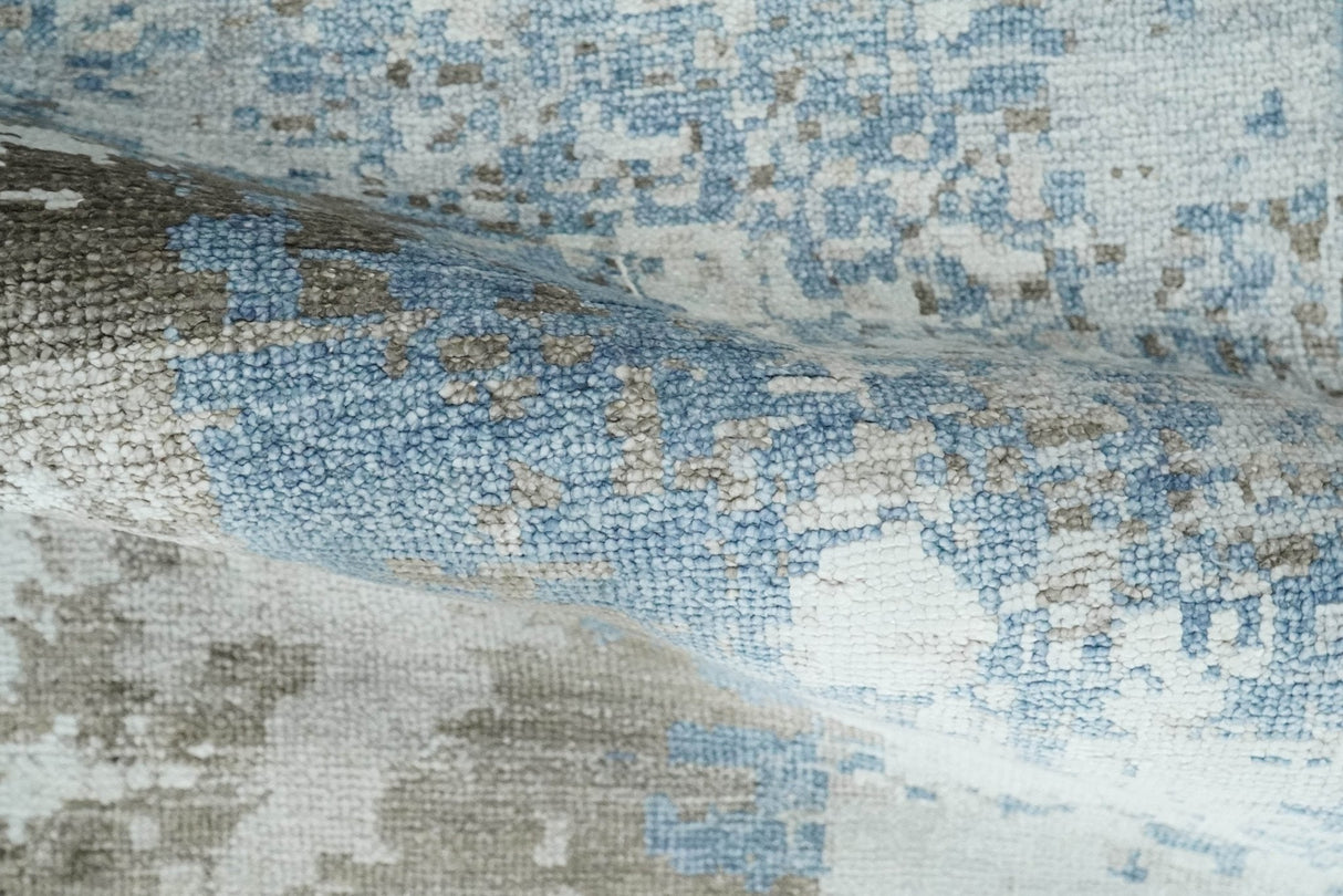 2x4 Modern Abstract Blue, Silver and Charcoal Hand Knotted Art Silk Rug| N8324-Area Rug-Parc Decor