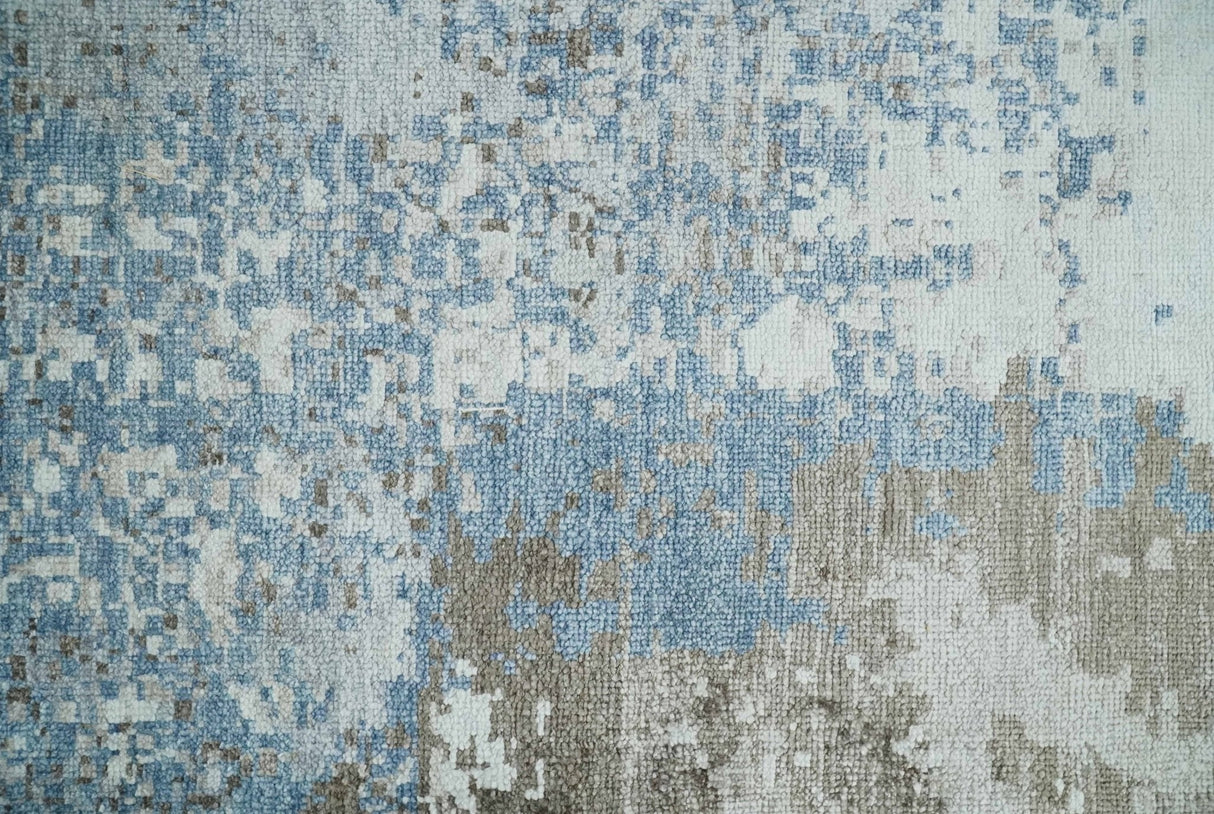 2x4 Modern Abstract Blue, Silver and Charcoal Hand Knotted Art Silk Rug| N8324-Area Rug-Parc Decor