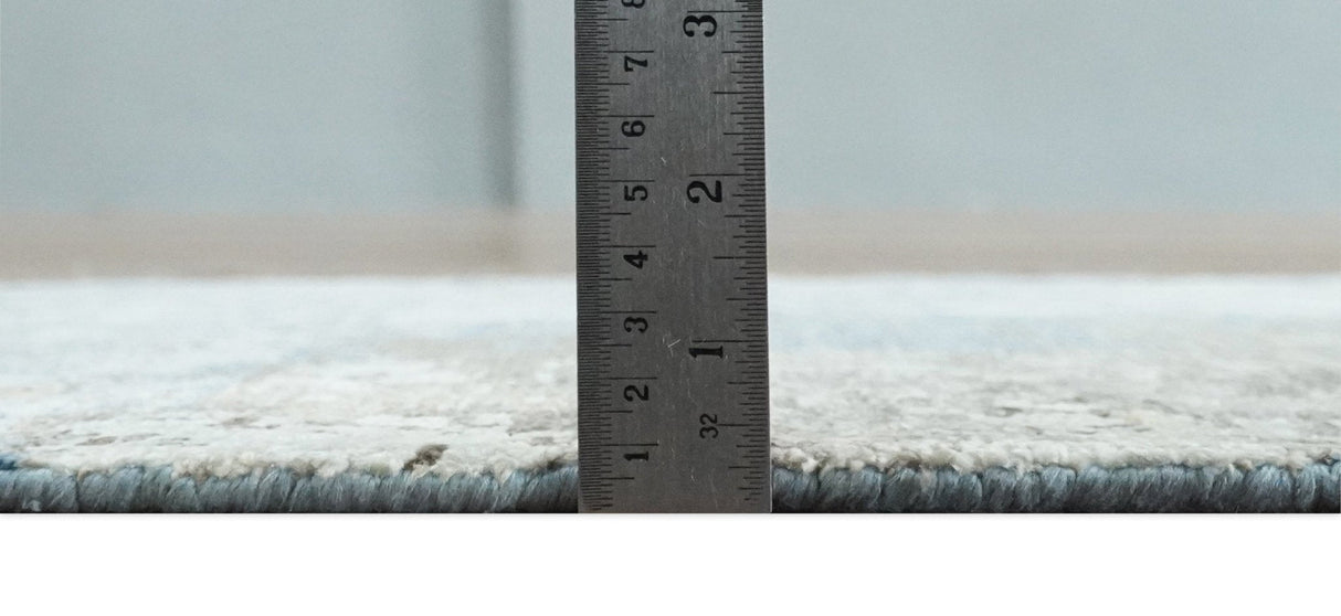 2x4 Modern Abstract Blue, Silver and Charcoal Hand Knotted Art Silk Rug| N8324-Area Rug-Parc Decor