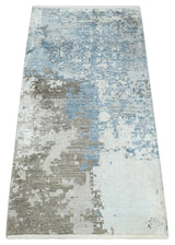 2x4 Modern Abstract Blue, Silver and Charcoal Hand Knotted Art Silk Rug| N8324-Area Rug-Parc Decor