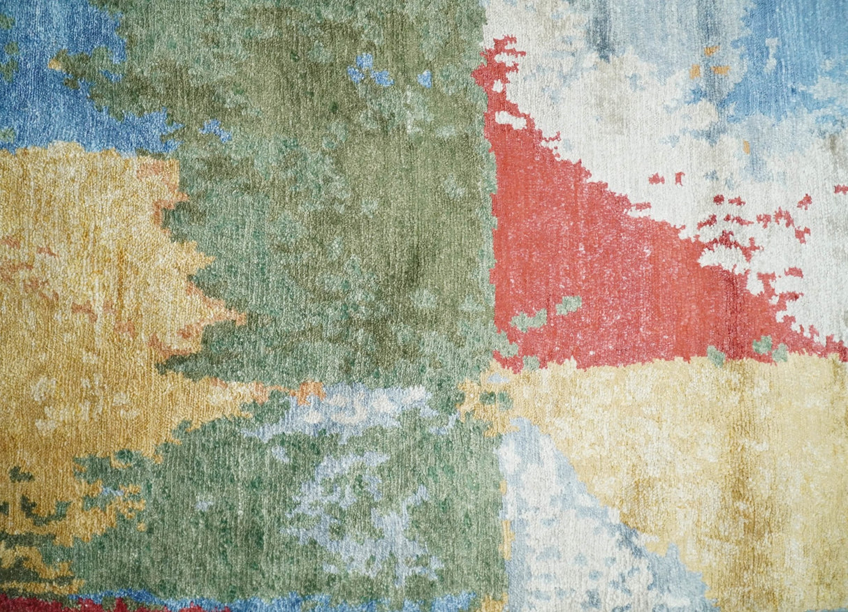 2x4 Modern Abstract Design Multicolor Wool and Silk Hand Knotted Rug