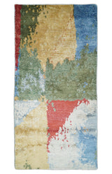 2x4 Modern Abstract Design Multicolor Wool and Silk Hand Knotted Rug