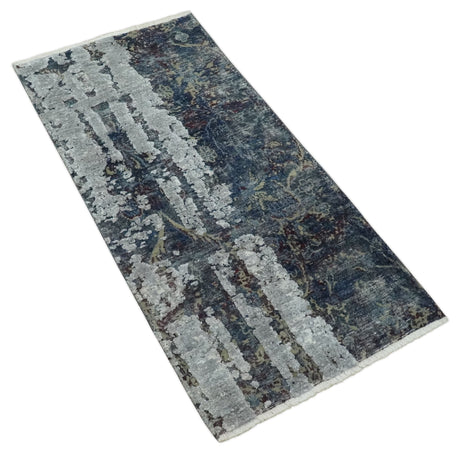 2x4 Modern Abstract Gray and Silver Hand Knotted Wool Rug