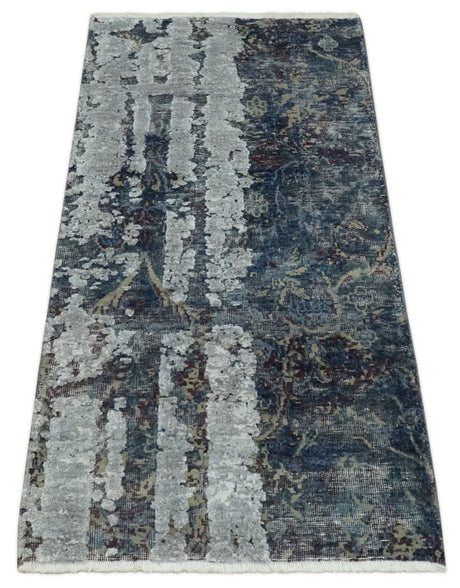 2x4 Modern Abstract Gray and Silver Hand Knotted Wool Rug