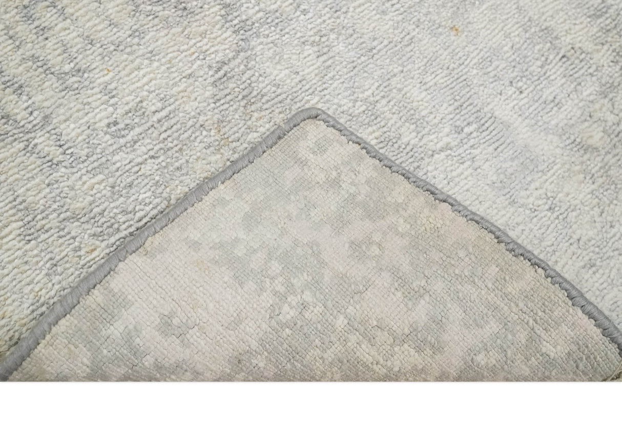 2x4 Modern Abstract Ivory and Gray Hand Knotted Art Silk Wool Rug