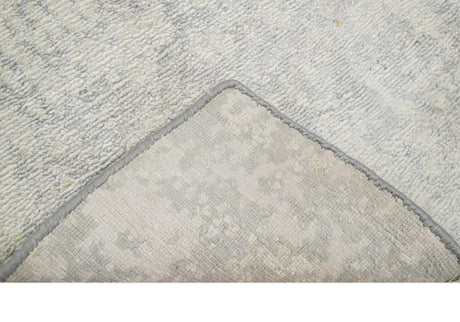 2x4 Modern Abstract Ivory and Gray Hand Knotted Art Silk Wool Rug
