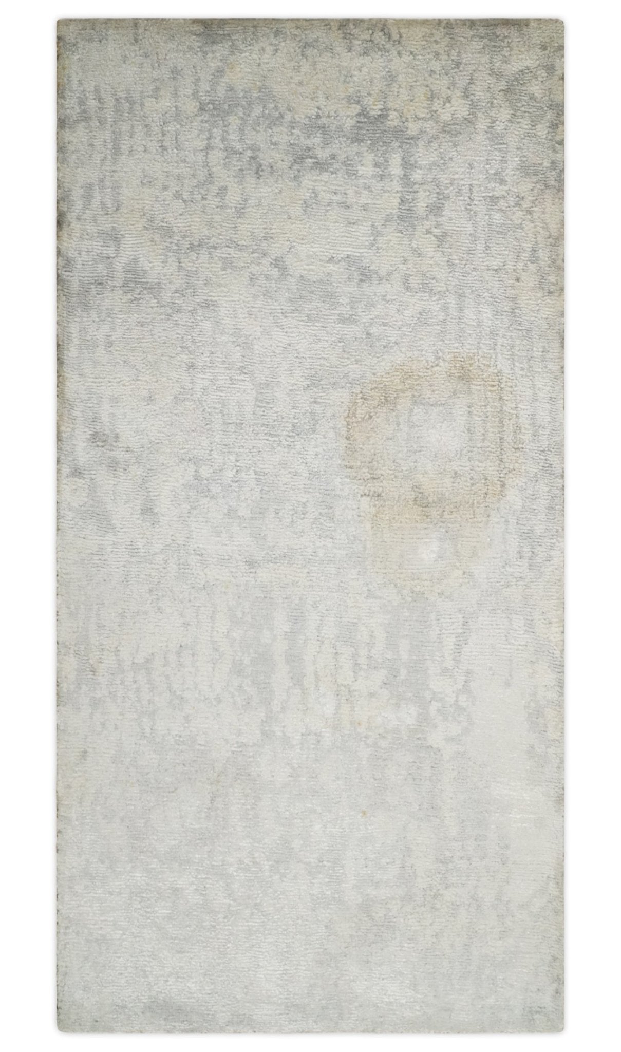2x4 Modern Abstract Ivory and Gray Hand Knotted Art Silk Wool Rug